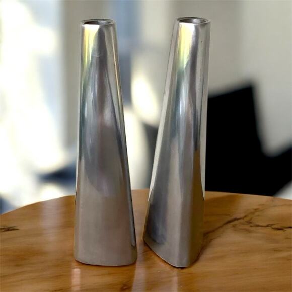 2 Vtg IKEA Renos Chrome MCM Swedish Design Taper Candle Holders 7 Inches 80-90s - Picture 2 of 5